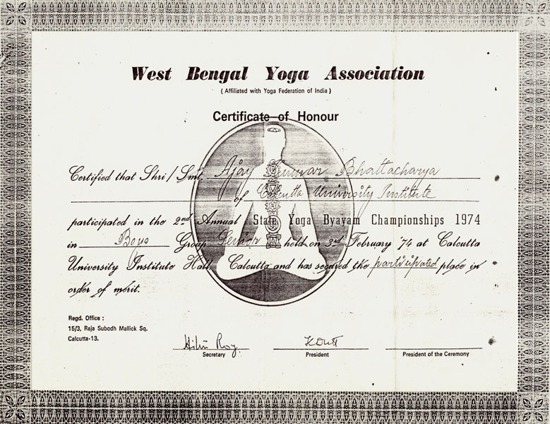 Certificate of Honour by West Bengal Yoga Association, India