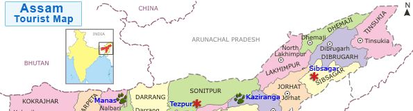 Assam Map, Assam Tourist Map