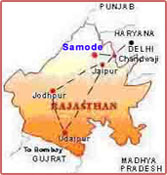 Mapa de Rajasthán, localización de Samode en Rajasthán