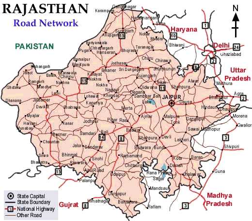 Rajasthan Map Road Map Of Rajasthan Tourist Attractions In Rajasthan