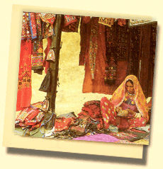 Venta de los textiles en el Rajasthn 