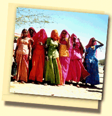 Donne di Rajasthani in un gruppo in un villaggio vicino a Bikaner 