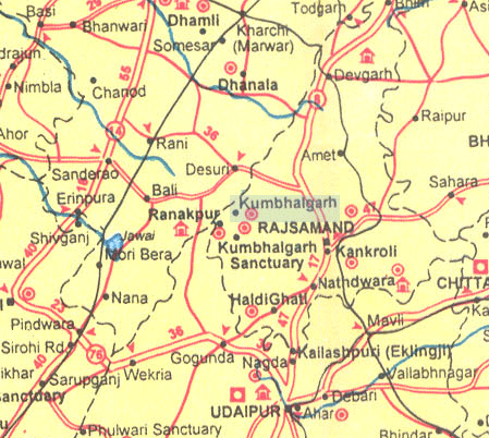 Map of Kumbhalgarh & Surroundings, Rajasthan