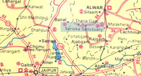 Map of Sariska & Surroundings, Rajasthan